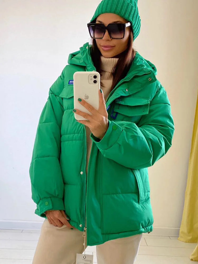 Women Oversized Parkas Jackets Casual Thick Warm Hooded Pattern Coat Female Winter Outwear Sports Jacket parkas