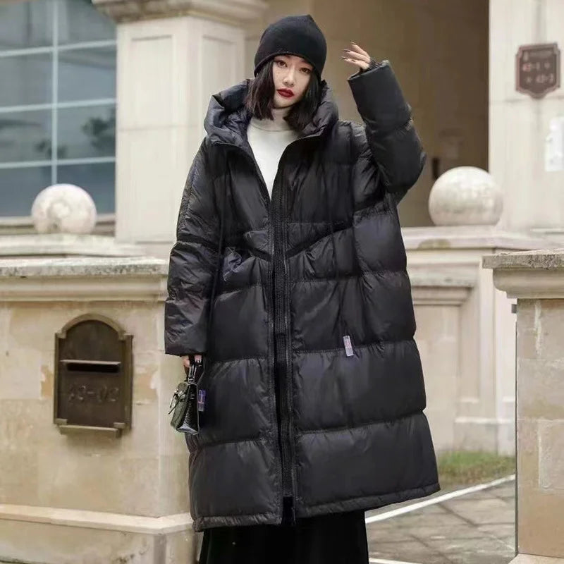 Oversized Puffer Coat for Women Thick Warm Duck Down Jacket Hooded Loose Parker Coat