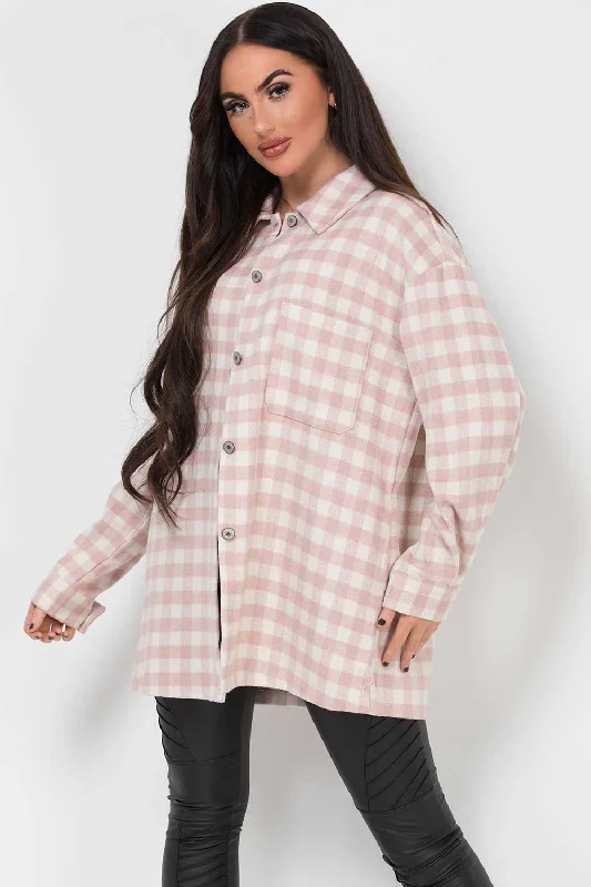 Pink Gingham Check Shacket Oversized