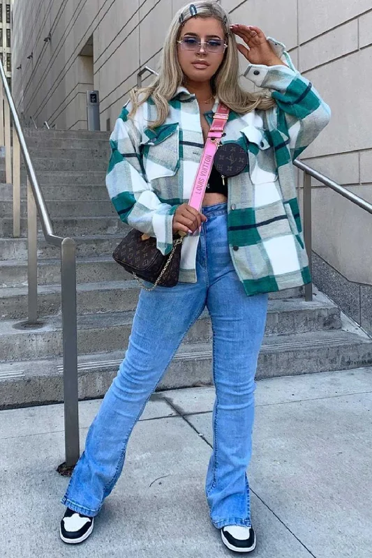 Green Check Oversized Shacket Shirt