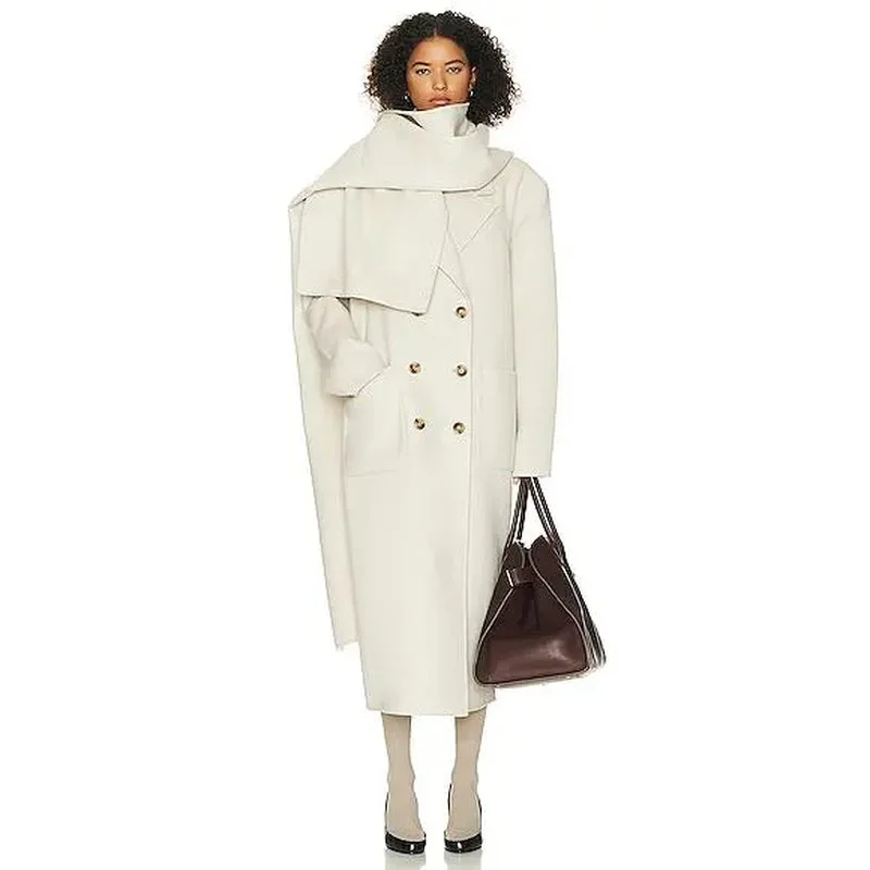 Helsa Oversized Coat with Detachable Scarf in Ivory TT1