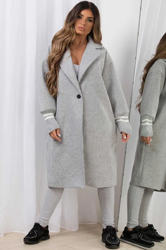 Oversized Wool Coat With Ribbed Cuff Grey