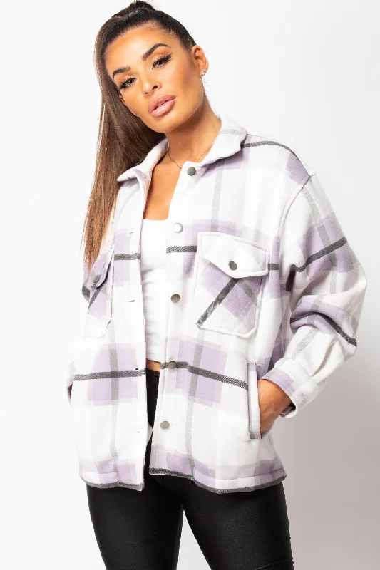 Purple Check Shacket Oversized Shirt