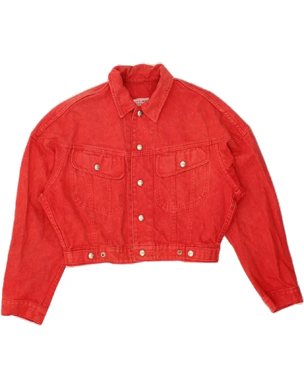 BENETTON Womens Oversized Crop Denim Jacket IT 42 Medium Red Cotton