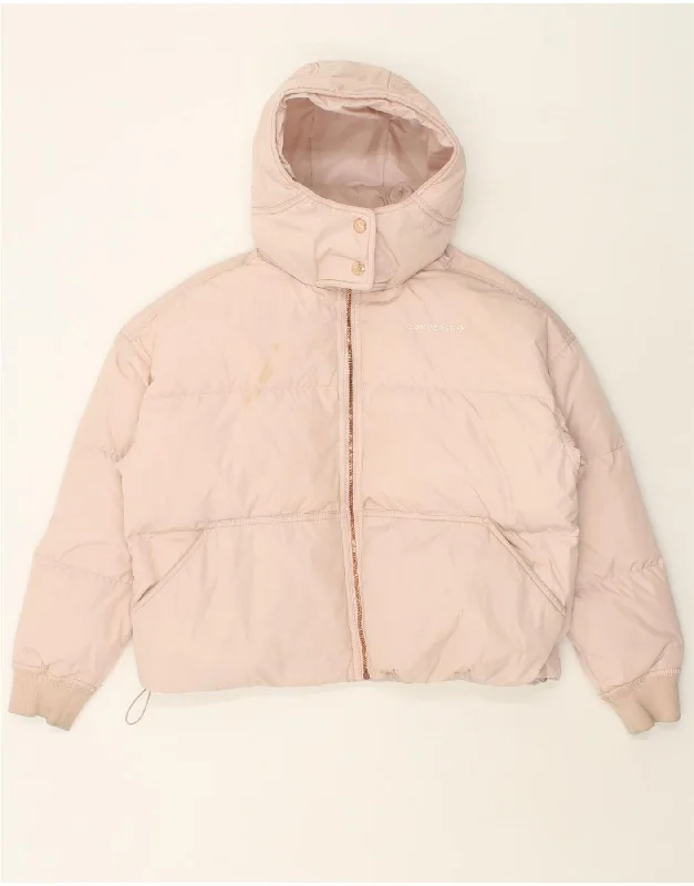 CONVERSE Womens Oversized Hooded Padded Jacket UK 10 Small Pink Polyester