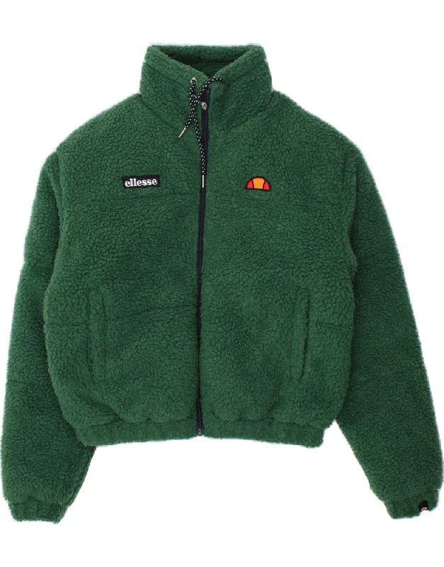 ELLESSE Womens Oversized Bomber Fleece Jacket UK 10 Small Green Polyester