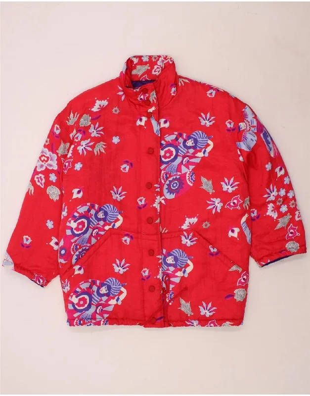 MOUCHE Womens Oversized Graphic Windbreaker Coat UK 12 Medium  Red Floral