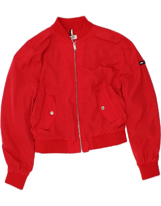 TOMMY HILFIGER Womens Oversized Crop Bomber Jacket UK 10 Small Red