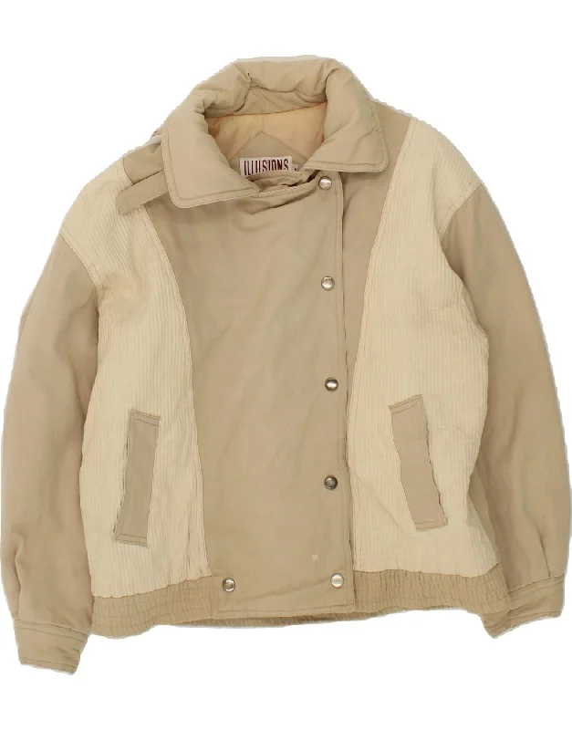 VINTAGE Womens Oversized Bomber Padded Jacket UK 14 Medium Beige Cotton