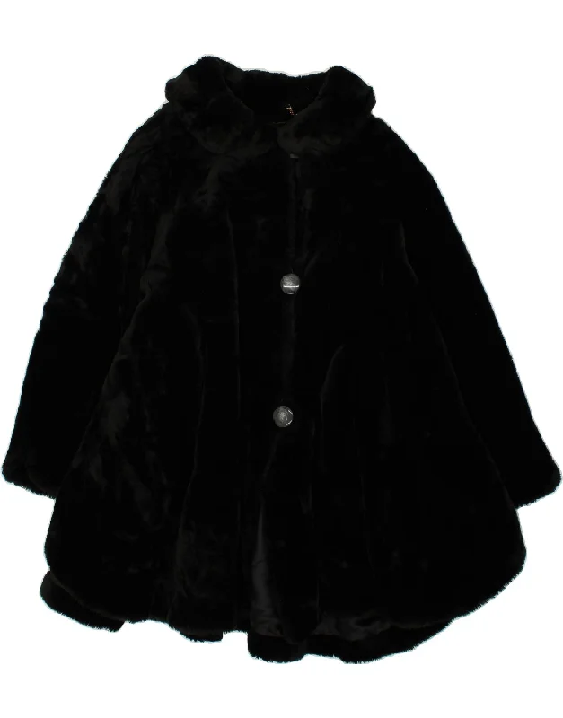 VINTAGE Womens Oversized Faux Fur Overcoat IT 42 Medium Black