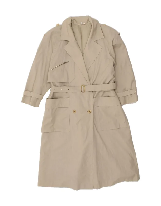 VINTAGE Womens Oversized Trench Coat UK 10 Small Beige Polyester