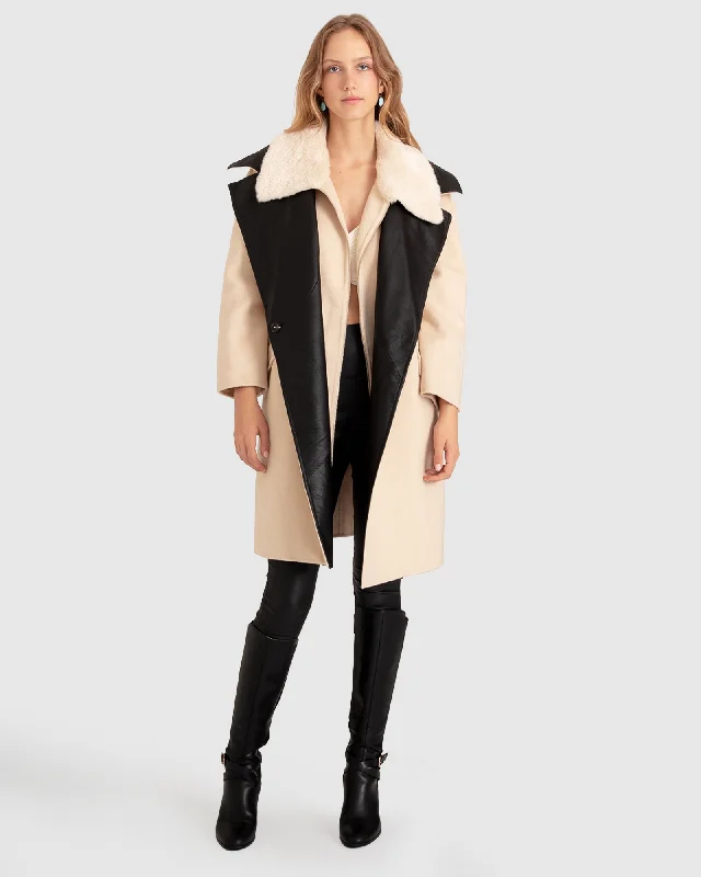 Watch Me Go Oversized Leather Trimmed Coat