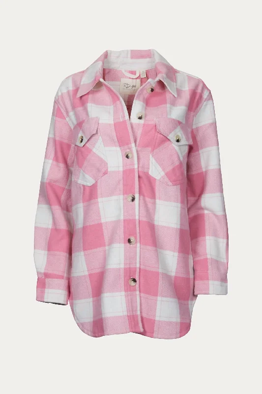 Oversized Checked Shirt Jacket In Barbie Pink