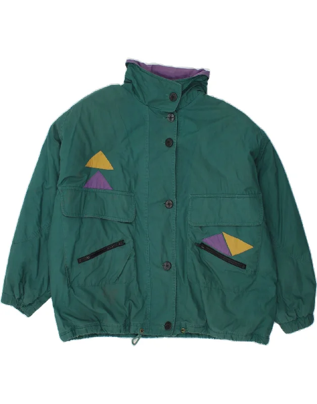 VINTAGE Womens Oversized Windbreaker Jacket UK 14 Large Green Geometric